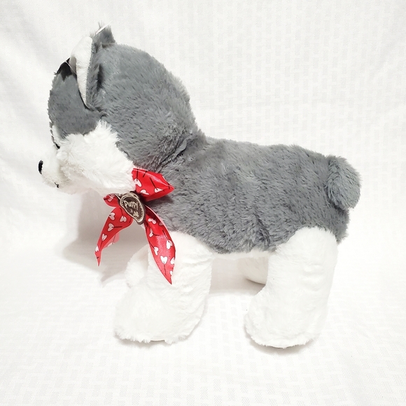 Walmart Hug Fun Siberian Husky Plush Puppy Love Grey Dog Heart Bow Stuffed 12". - Picture 6 of 13
